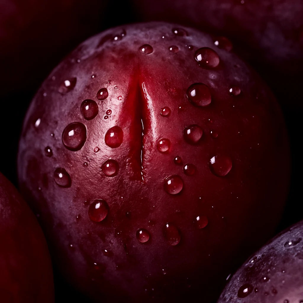 Purple grapes and grape seeds close up