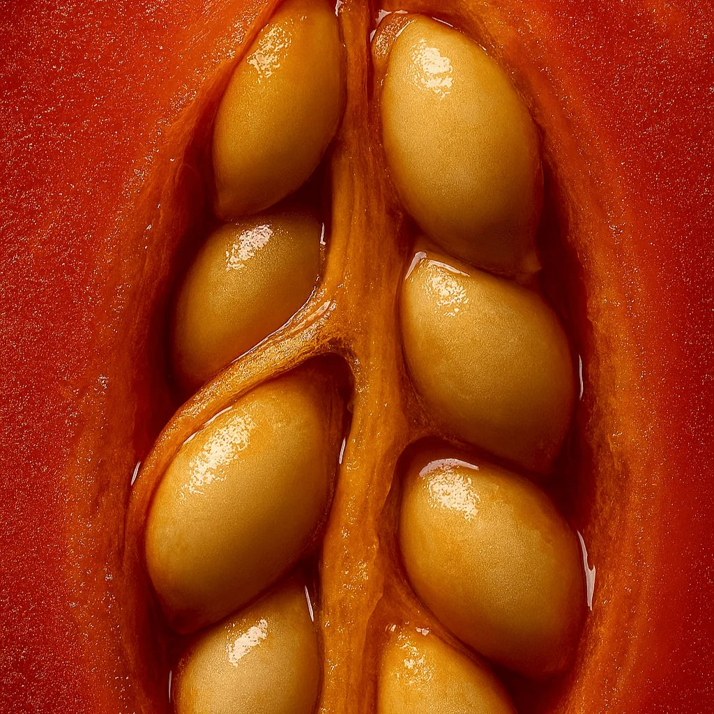 Dried rosehip berries scattered on a light surface